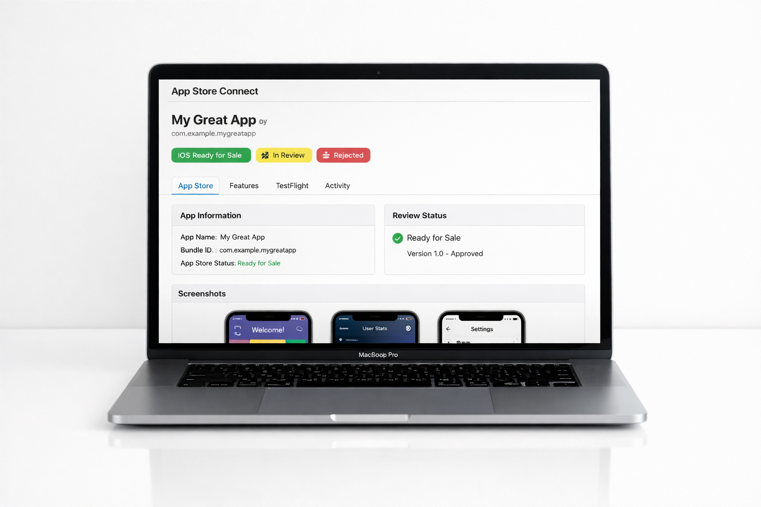 App Store review dashboard on a laptop